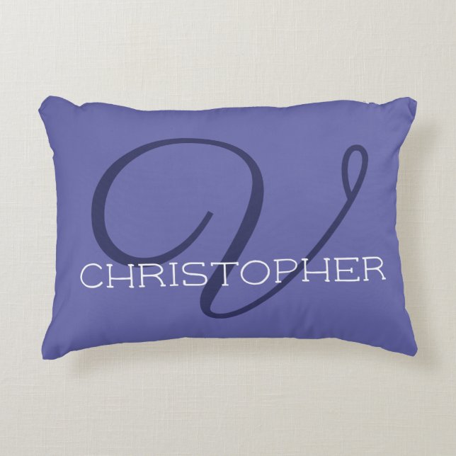 V Initial Calligraphy Name Monogrammed Very Peri Accent Pillow (Front)