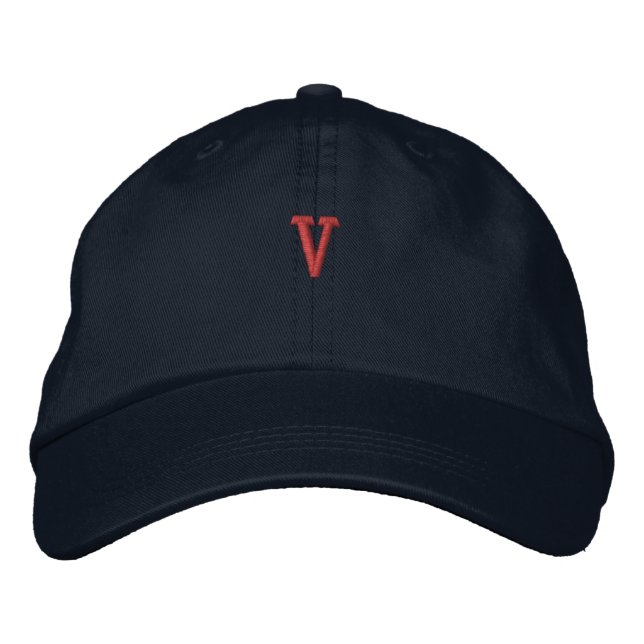 V Initial Maritime Blue Headwear Navy Adjustable Embroidered Hat (Front)