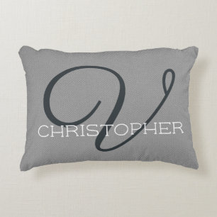 V Initial Personalized Name Black White Grey Accent Pillow