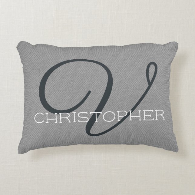 V Initial Personalized Name Black White Grey Accent Pillow (Front)