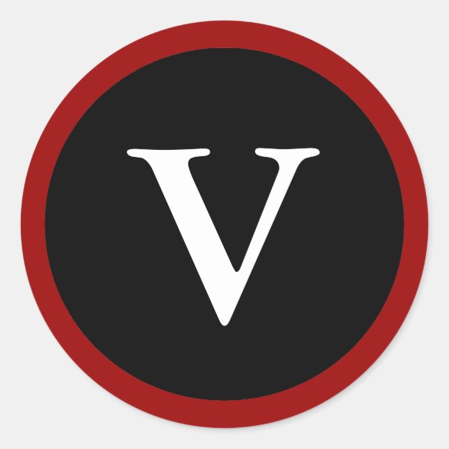 V : Initial V Letter V Red, White & Black Stickers (Front)