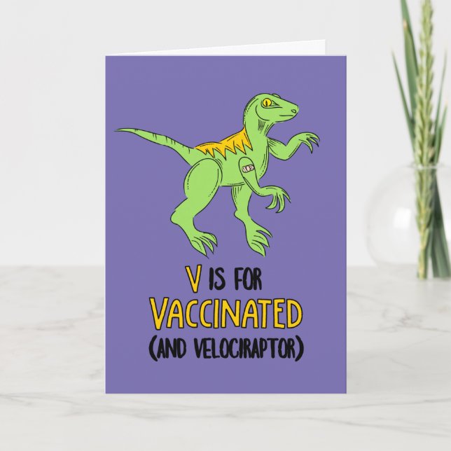 V is for Vaccinated Let's Get Together Dinosaur Card (Front)
