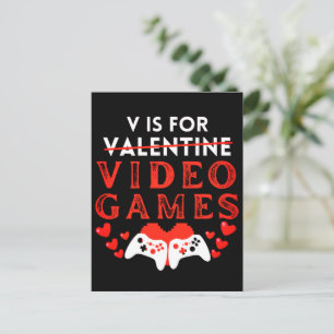 V Is For Video Games Funny Valentines Day Gamer Holiday Postcard