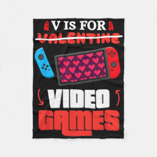 V Is For Video Games Heart Gamer Valentine Day Boy Fleece Blanket