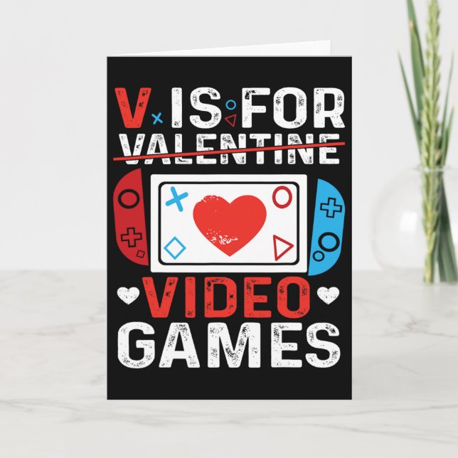 V Is For Video Games Valentine Gamer Valentines Da Card (Front)