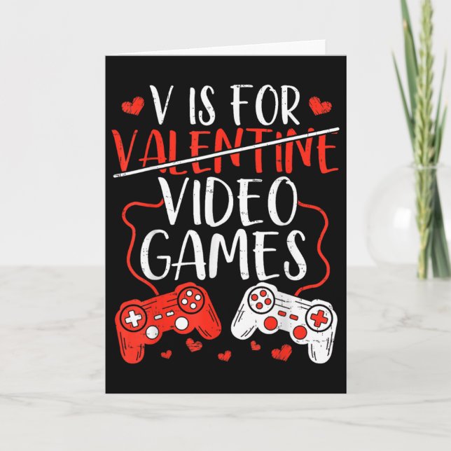 V Is For Video Games Valentine Gamer Valentines Da Card (Front)