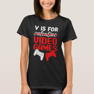 V Is For Video Games Valentines Day Gamer Boys Kid T-Shirt