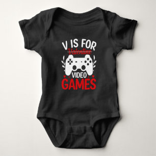 V is for Video Games with Valentine Crossed Out Baby Bodysuit