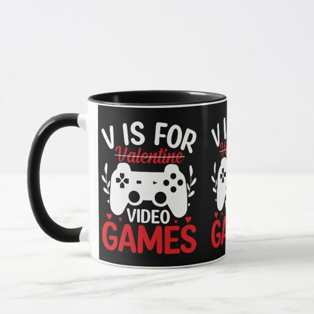 V is for Video Games with Valentine Crossed Out Mug (Left)