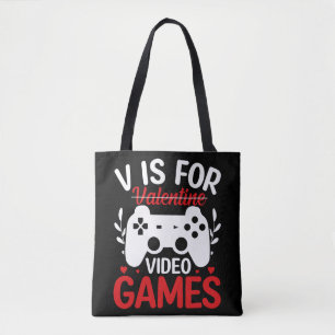 V is for Video Games with Valentine Crossed Out Tote Bag