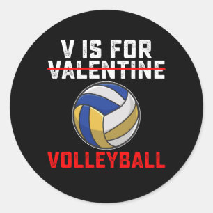 V Is For Volleyball Sports Valentine's Day Classic Round Sticker
