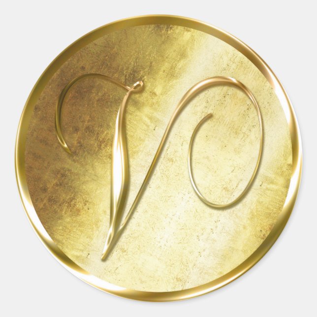 V Monogram Faux Gold Envelope Seal Stickers (Front)