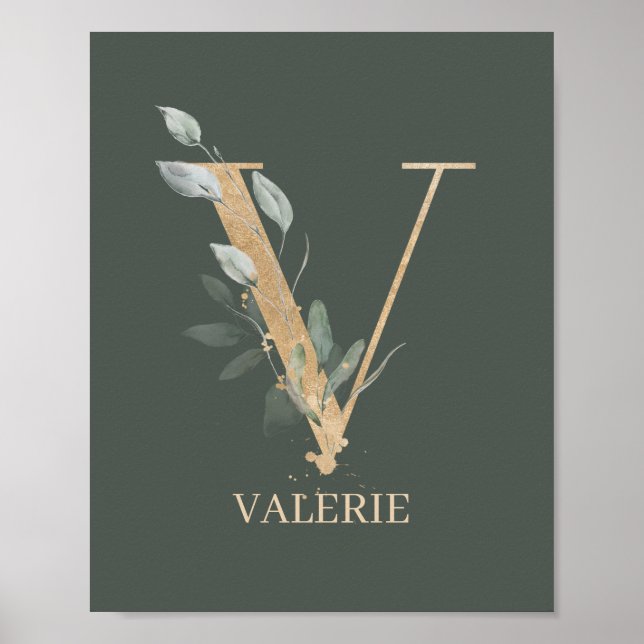 V Monogram Floral Personalized Poster (Front)