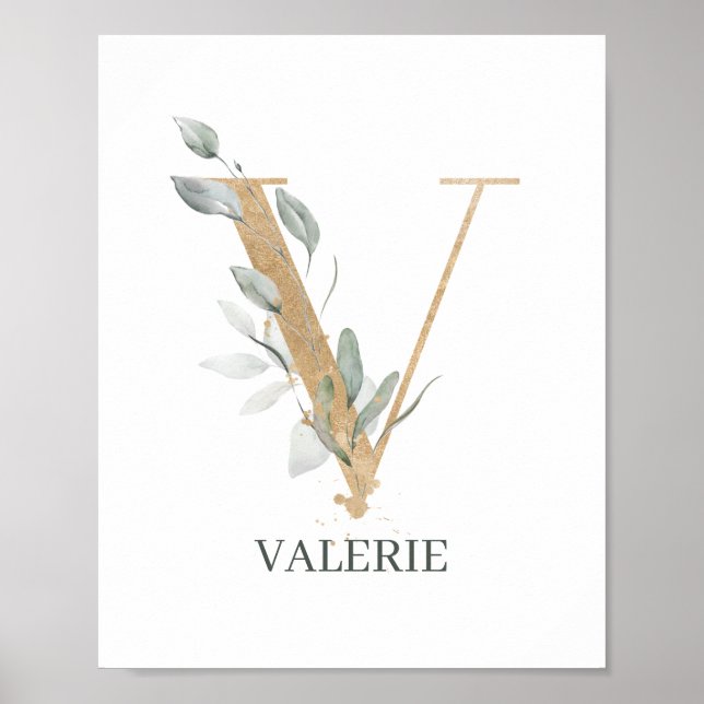 V Monogram Floral Personalized Poster (Front)