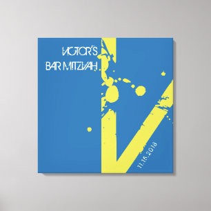 V Monogram Initial Bar Bat Mitzvah Sign-In Board Canvas Print