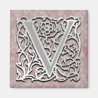 V Monogram 'Silver Stone' 2" Square Magnet