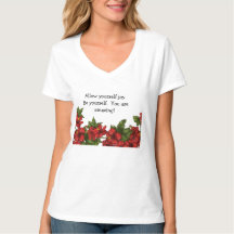 V neck tshirt with hibiscus design 