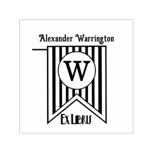 V Stripes Initial Banner Monogram Ex Libris Book Self-inking Stamp