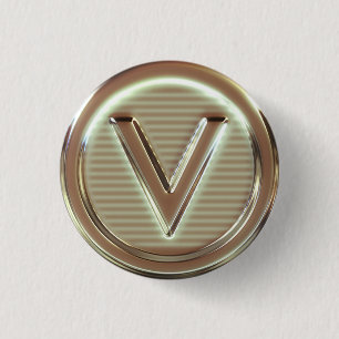 V - Vegan letters 1/5 1 Inch Round Button