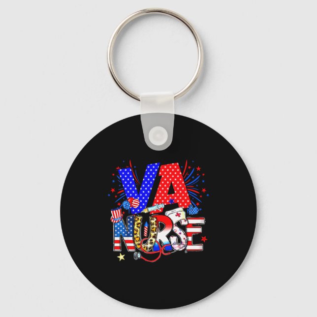 Va Nurse 4th Of July American Flag Stethoscope  Keychain (Front)