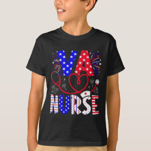 Va Nurse 4th Of July American Flag Stethoscope T-Shirt