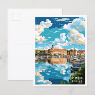 Vaasa Finland vintage travel illustration Postcard