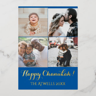 Vacances 4 Photos Happy Chanukah Motif Blue Foil