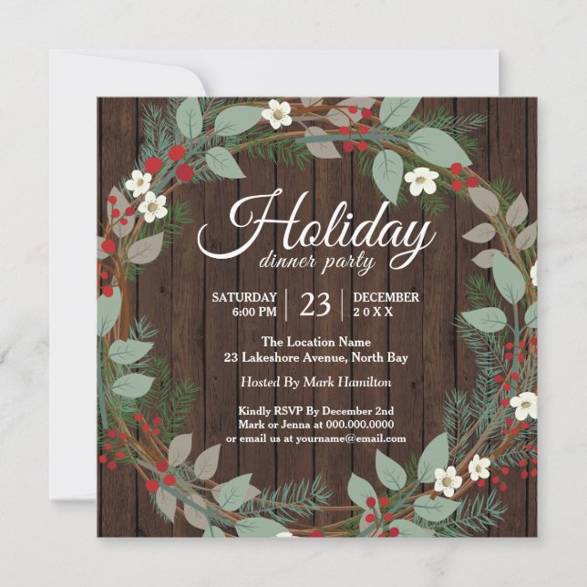 Vacances Courbe de Noël Dîner de fête Invitation (Devant)