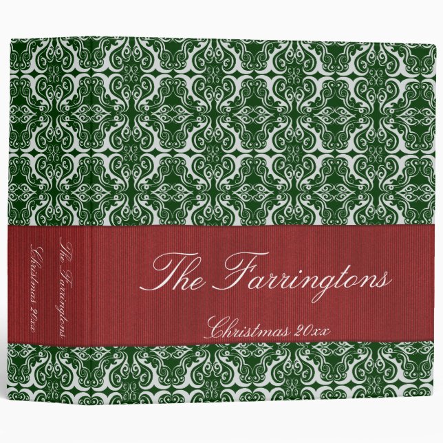 Vacances Damask Vert & Rouge 2" Classeur (Devant/Côté)
