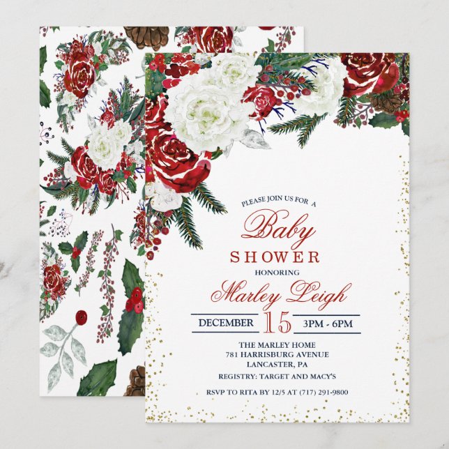 Vacances d'hiver Baby shower de Noël Invitation (Devant / Derrière)