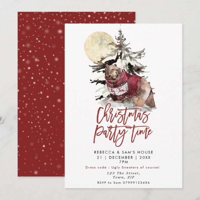 vacances d'hiver rustique invitation fête de Noël (Devant / Derrière)