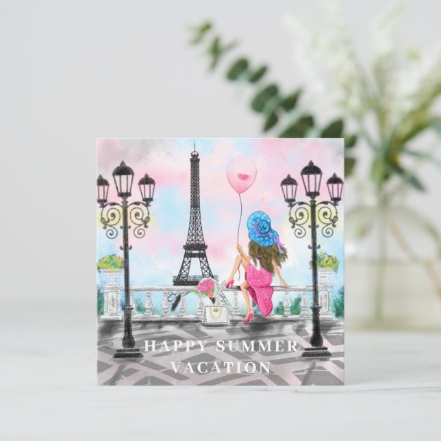 Vacances Été Femme À Paris Carte Tour Eiffel (Debout devant)