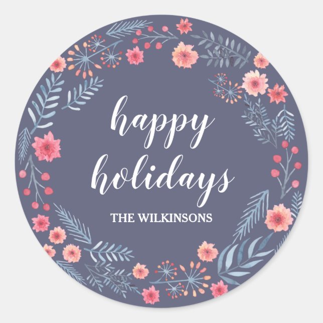 Vacances feuillage d'hiver bleu et rouge Sticker (Devant)