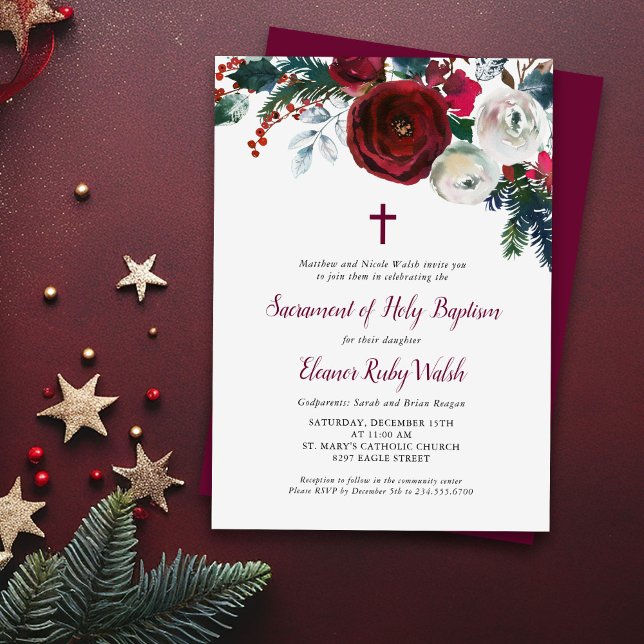 Vacances Floral Hiver Baptême Invitation (Créateur téléchargé)
