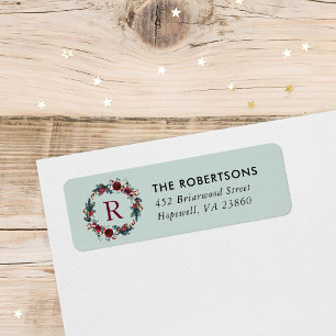 Vacances Florale Noël Wreath Monogramme Adresse