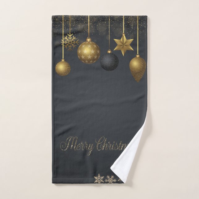 Vacances Gold Balls Snowflakes Dark (Serviette à main)