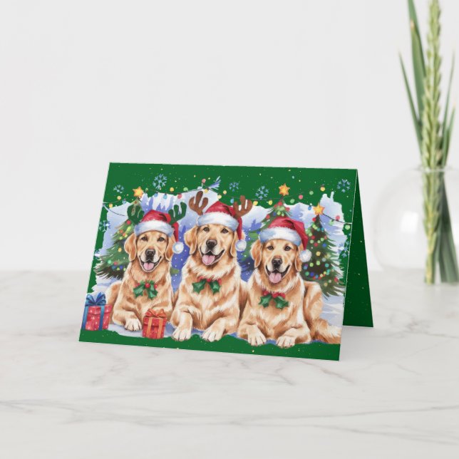 Vacances Golden Retrier Joyeux Noël Carte verte (Devant)