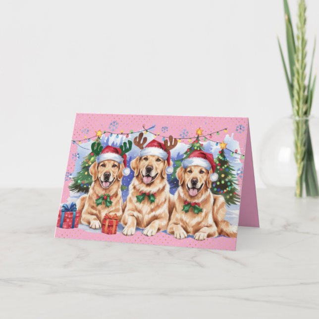 Vacances Golden Retriever Joyeux Noël Carte rose (Devant)