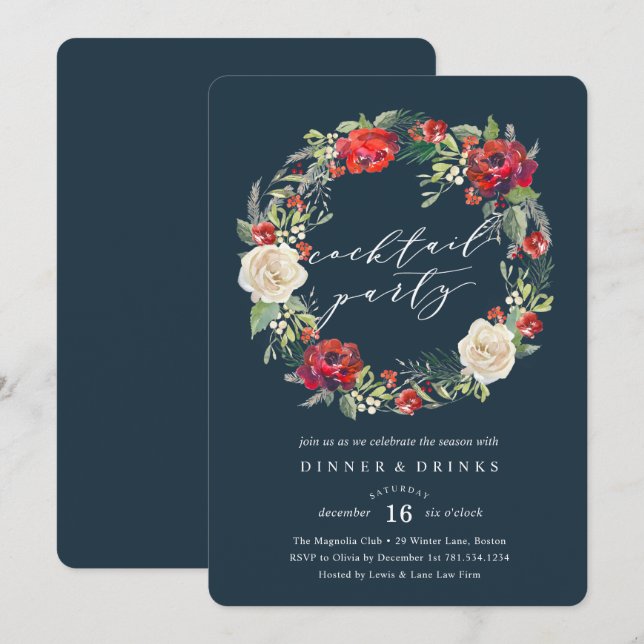 Vacances Jardin Wreath Cocktail Fête Invitation (Devant / Derrière)