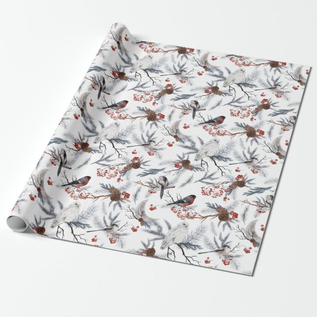 Vacances Noël Oiseau d'hiver Papier cadeau d'envel (Déroulé)
