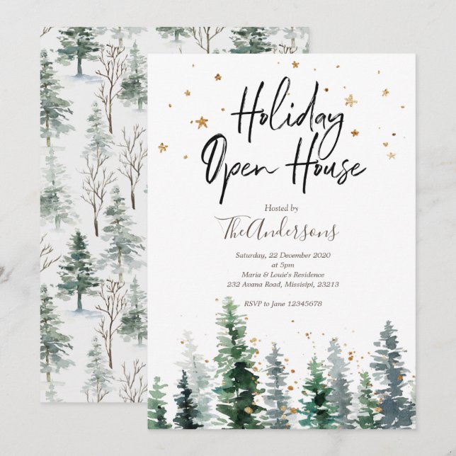 Vacances Open House Noël Fête Invitation (Devant / Derrière)