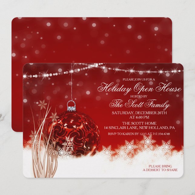 Vacances Open House Noël Ornament Invitation (Devant / Derrière)