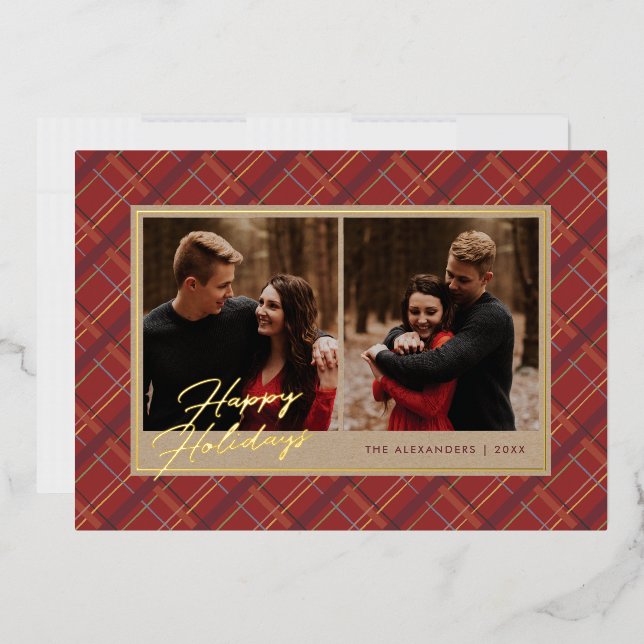 Vacances Plaid Hiver Foil 2 Cartes photos - Rouge (Enveloppe)