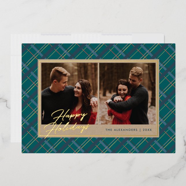 Vacances Plaid Hiver Foil 2 Cartes photos - Vert (Enveloppe)