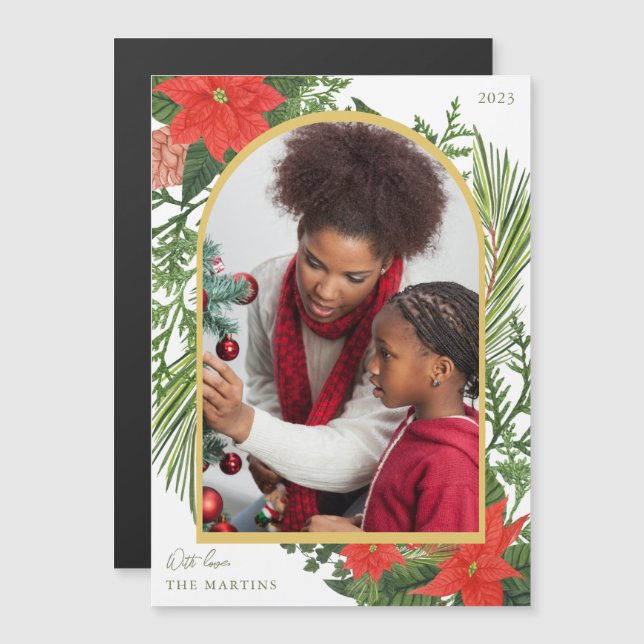 Vacances Poinsettia et verdure Magnet photo (Devant / Derrière)