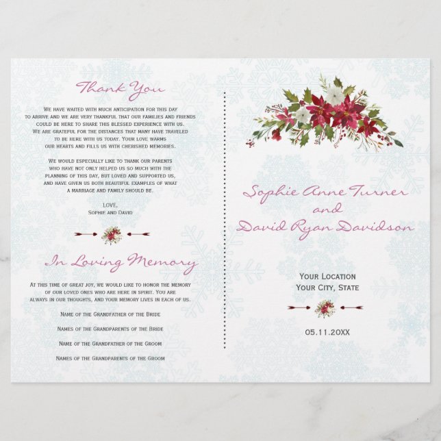 Vacances Red Poinsettia Snowflakes Programme de ma (Devant)
