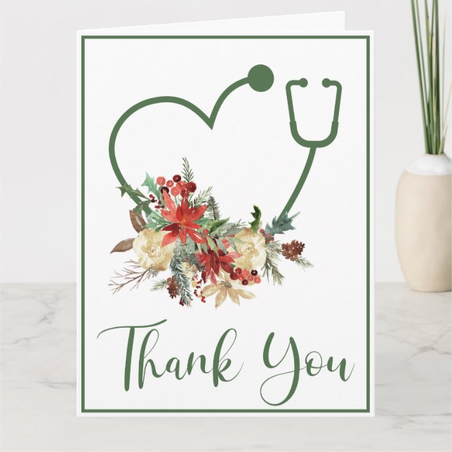 Vacances Vert Floral Stethoscope Coeur Merci (Devant)