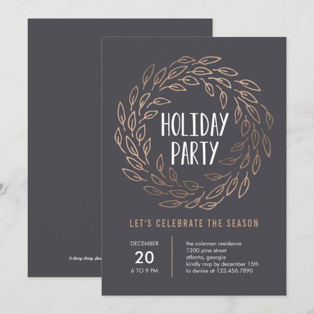 Vacances Wreath ÉDITABLE COULEUR Fête Invitation (Devant / Derrière)