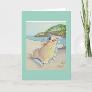 Vacation Beach Cat Under Palm Tree Card