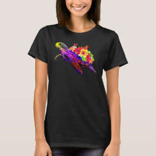Vacation Beach Hawaiian Tie Dye Sea Turtle Flowers T-Shirt